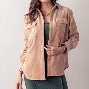 Reversible corduroy and plaid shacket